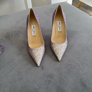Jimmy Choo Silver-to-Purple Ombre Glitter Pointed Toe Pumps